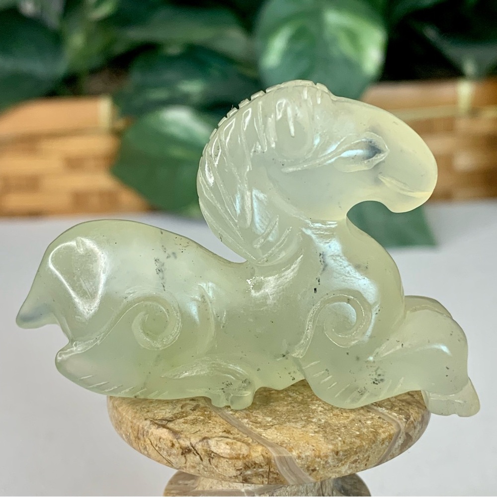 Chinese Jade Ram Figurine Carved Mythical Beast Auspicious Animal Statue Figure